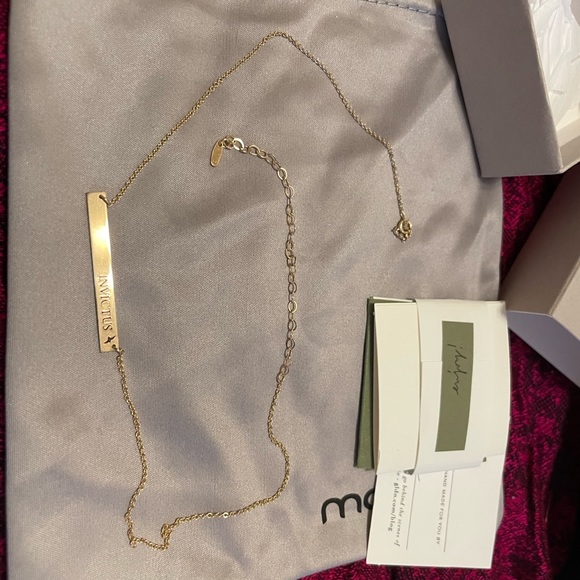 Custom 14k Gold "Serra" Bar Necklace - "INVICTUS" with blackbird - Picture 11 of 15